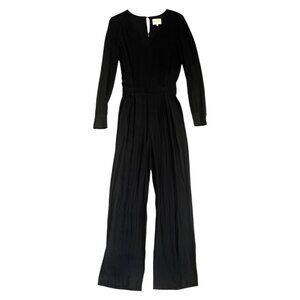 Sezane Long Sleeve Wide Leg V-neck Jumpsuit Black FR 34 US 2 Minimalist Parisian